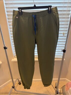 Figs Olive Green Drawstring Joggers with Blue Tie